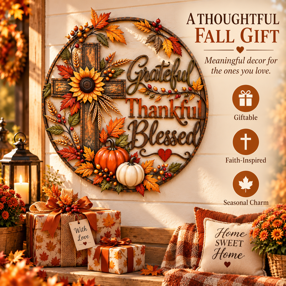 🍂 Grateful • Thankful •  Fall Faith Wall Decor ✝️🌻