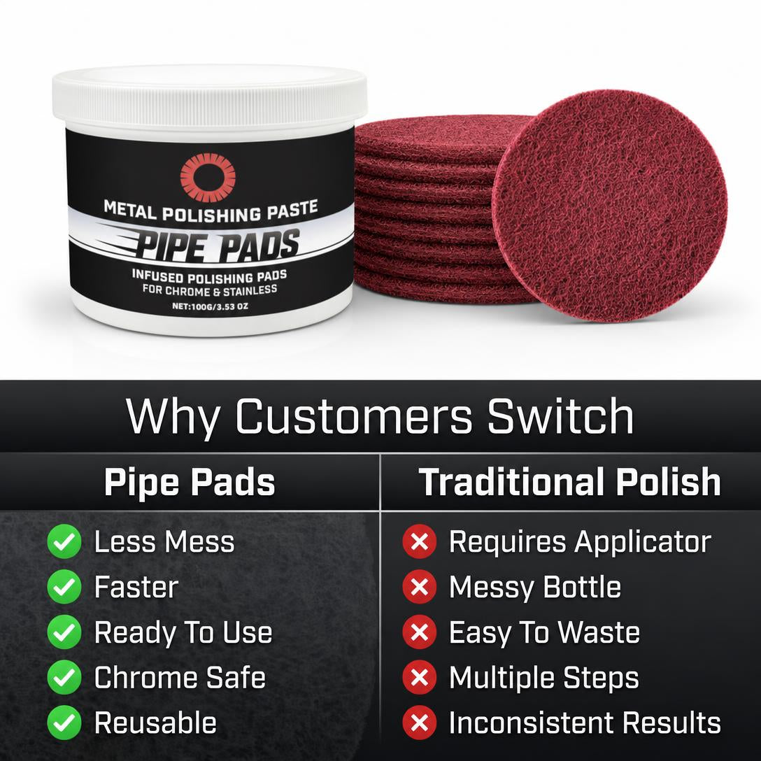 MirrorFinish Pads Remove scratches and oxidation.