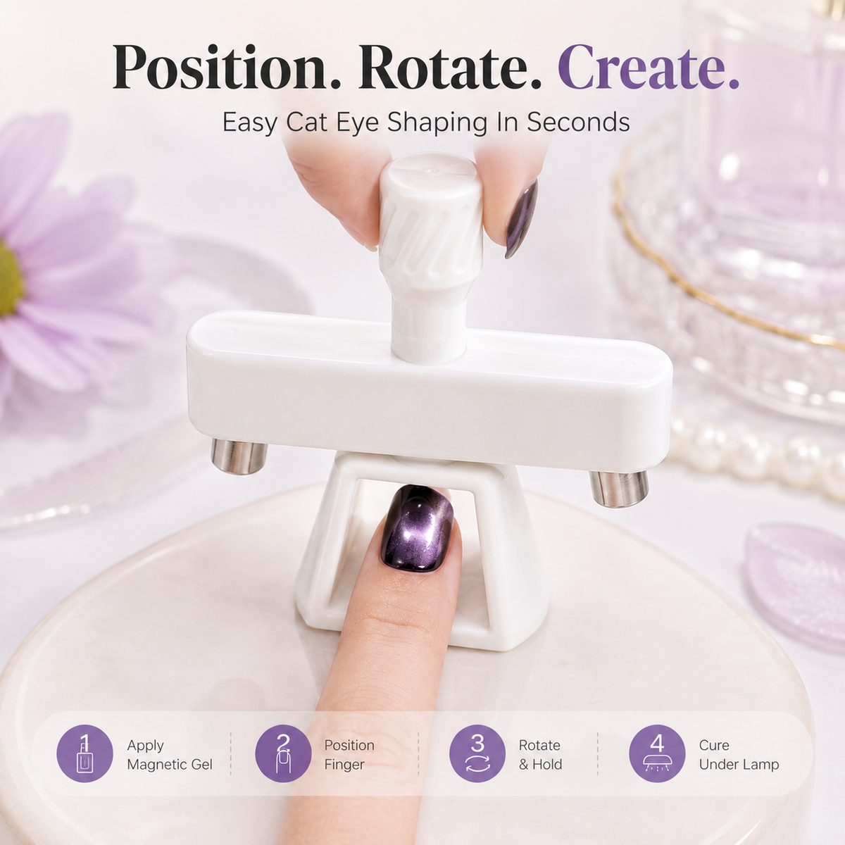 💅 Rotating Cat Eye Gel Nail Magnet Tool with Dual Height Finger Rests 💎