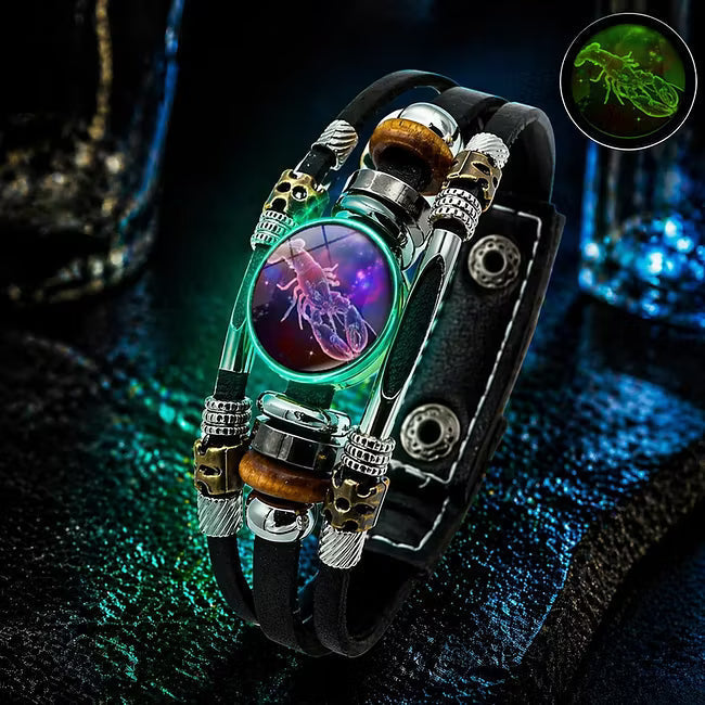 💥Limited-time 50% off ☪️Glow-in-the-dark leather zodiac sign bracelet for men and women (6.9/8.1 inches)♑️