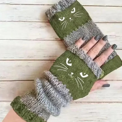 Let cats warm your hands🐱Knitted Fingerless Gloves🧶