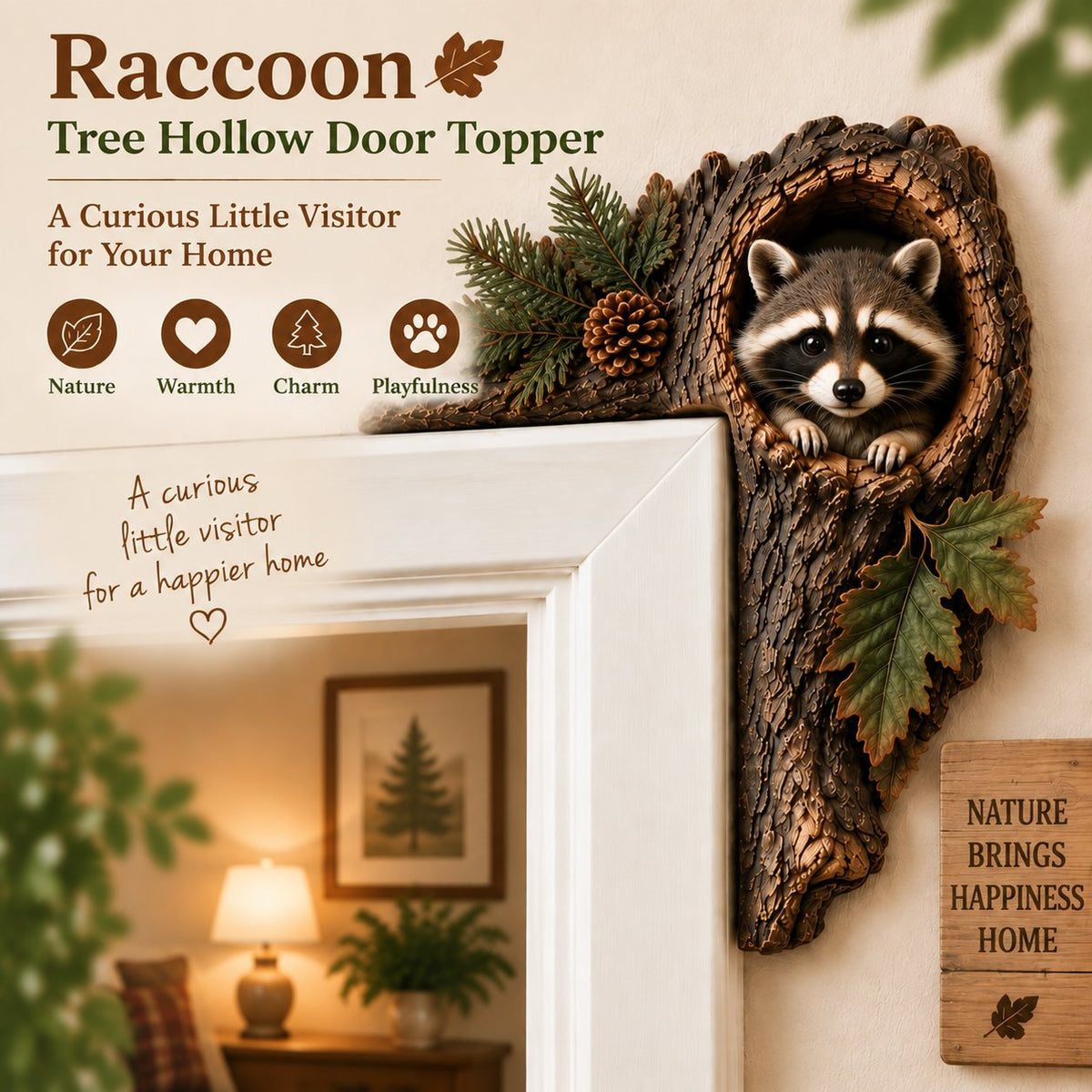 ⏰Limited Time 50% OFF 🐿️ 2D Chipmunk Tree Hollow Door Topper | Woodland Animal Doorway Decor For Cozy Nature Homes