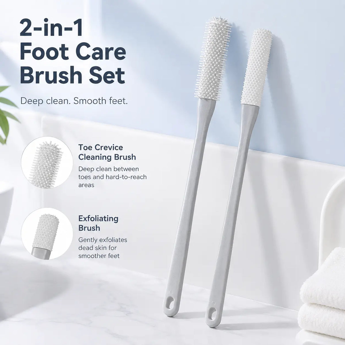 Two distinct gray silicone brush heads