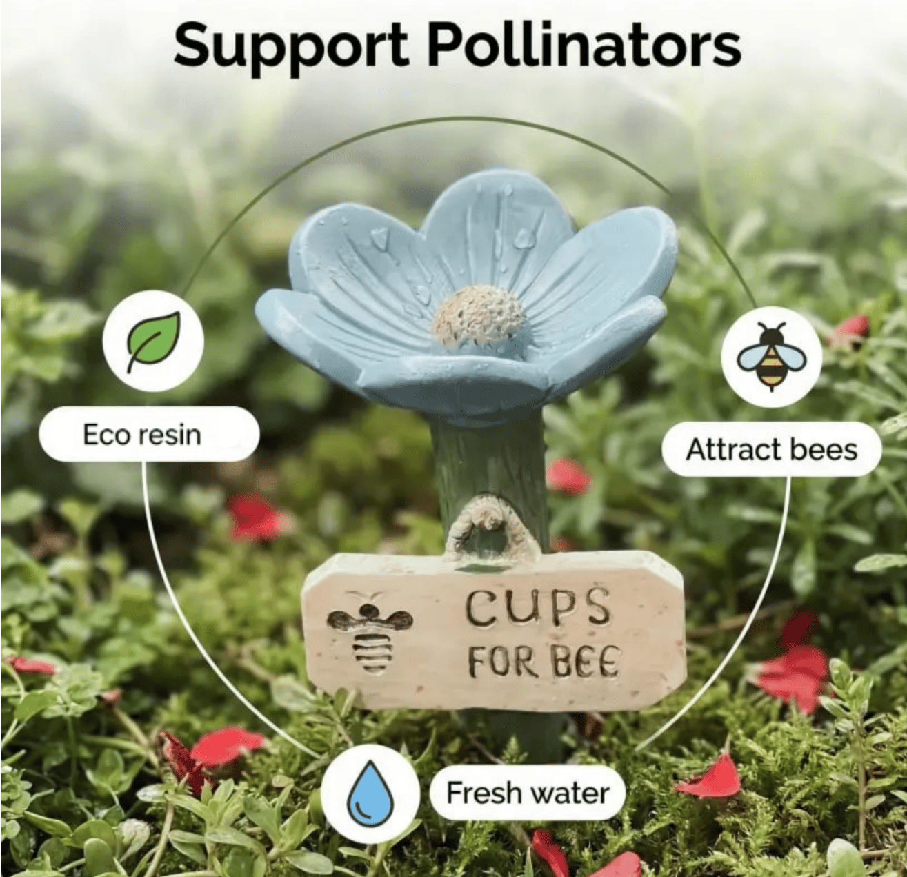 🐝Estación de agua para abejas con forma de flor💧