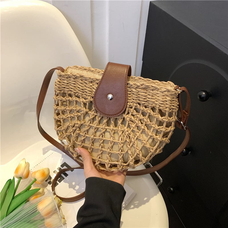 🔥49% OFF✨Women's Boho Semicircular Shape Hollow out Straw Bag