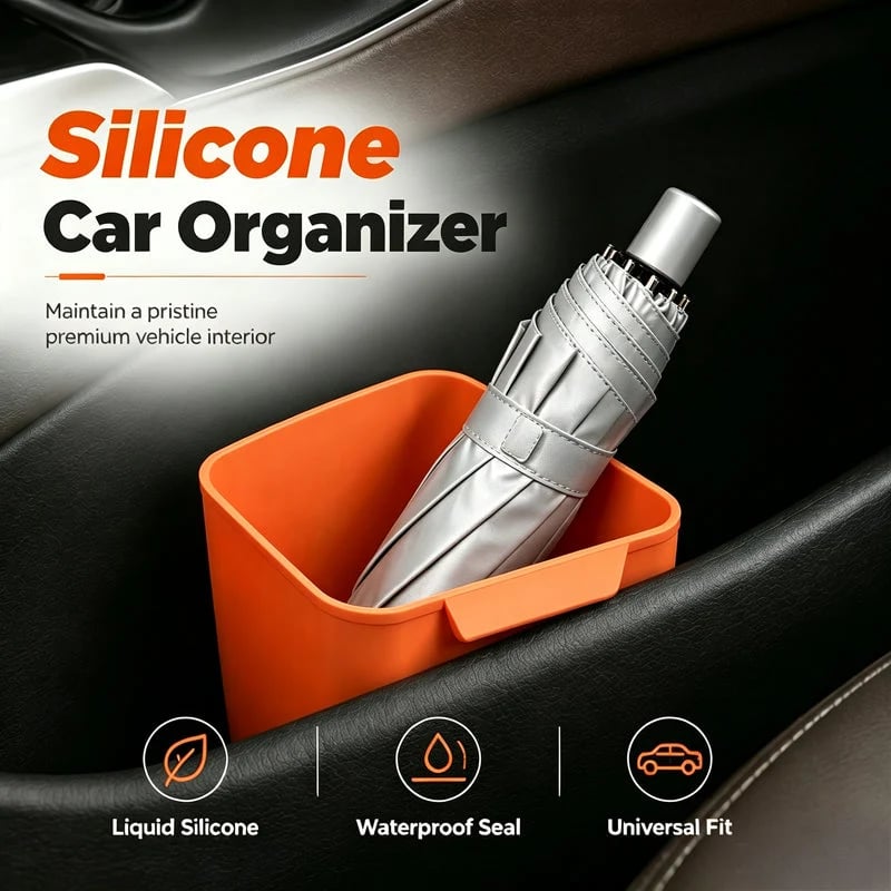 🚗49% OFF NOW! Silicone Car Door Organizer Bin, Waterproof Universal Car Door Side Storage Holder, Liquid‑Silicone Car Interior Caddy for Umbrella, Trash, Small Accessories