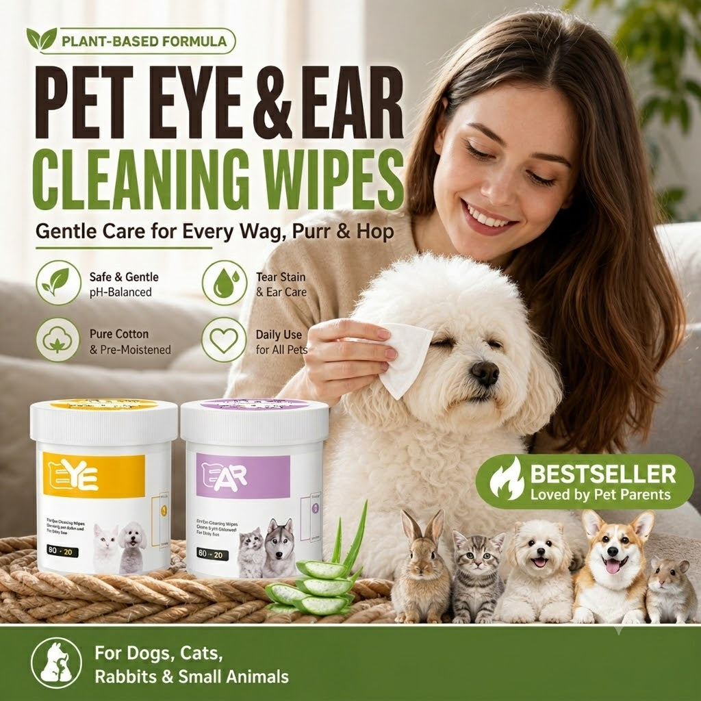 Natural Plant-Based Cleaning Wipes for Pet Eyes and Ears