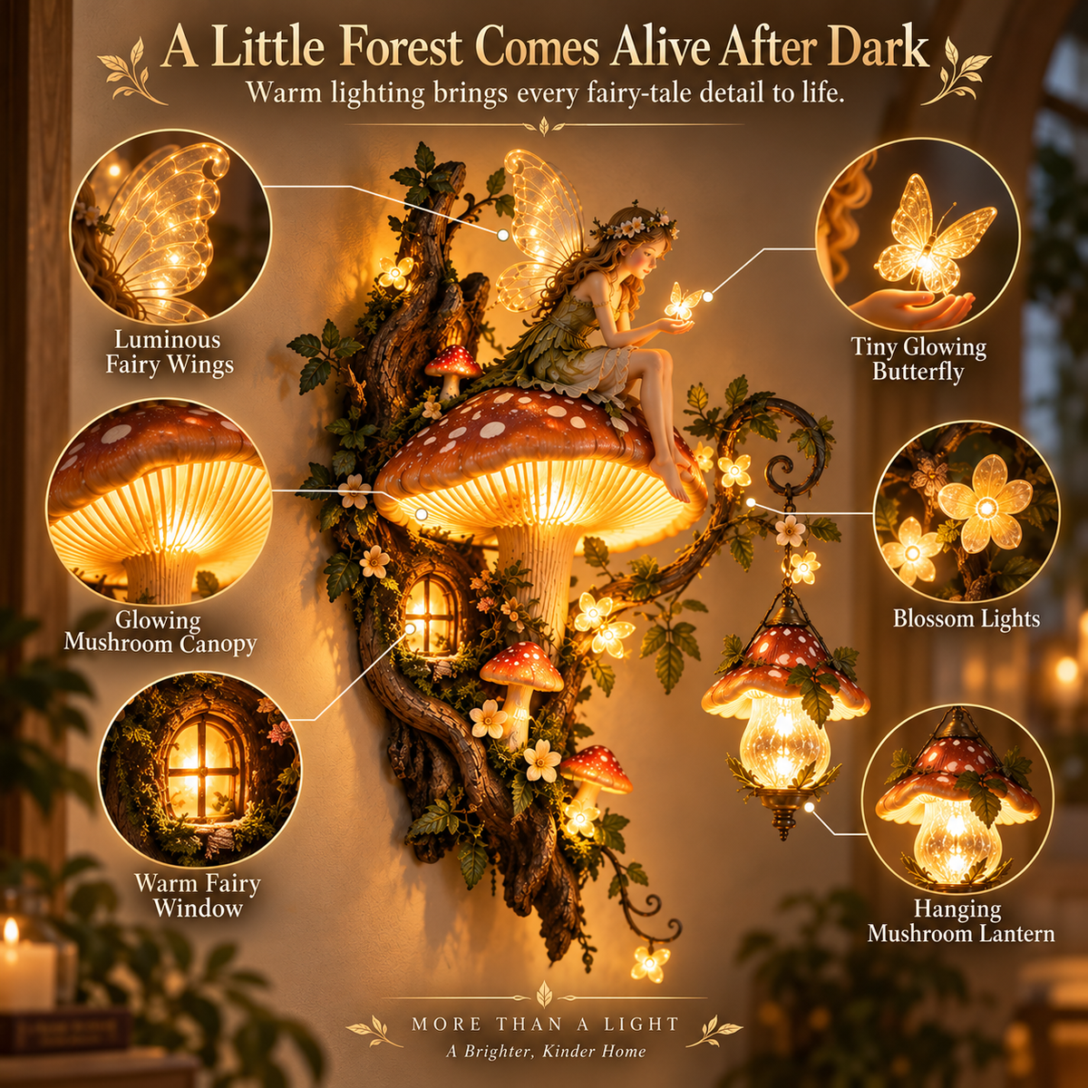 ⏰Limited Stock 50% OFF - Enchanted Mushroom Fairy Wall Light🧚✨  🍄🌿
