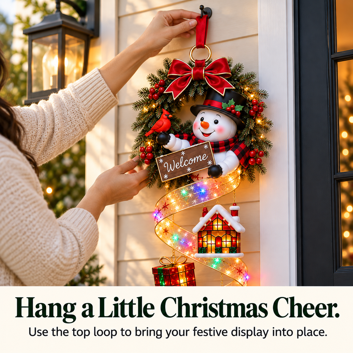 🎄 Light-Up Snowman Christmas Hanging Decoration – A Festive Welcome, Day & Night