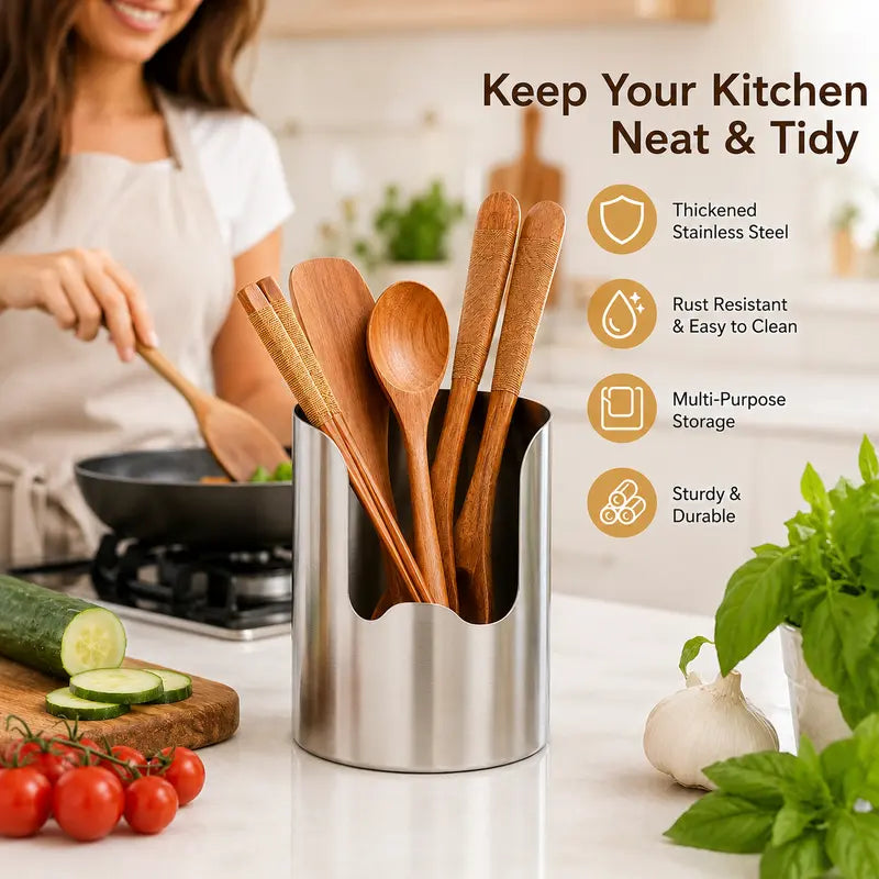 🔥50% OFF🍳 Thickened Stainless Steel Utensil Organizer, Rust Resistant Easy to Clean