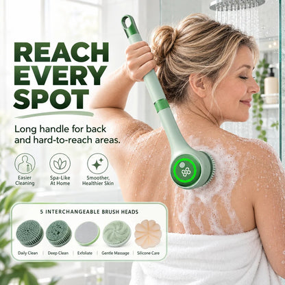 🚿 5-in-1 Electric Body Scrubber with Long Handle – Effortless Deep Cleaning & Gentle Exfoliation in the Shower
