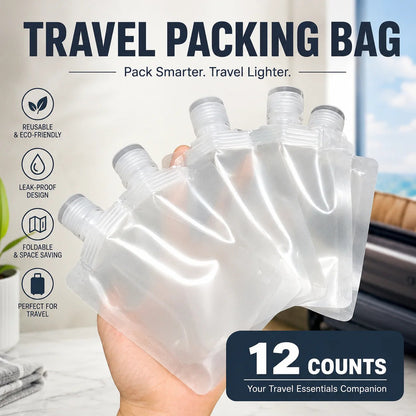 12 Counts Reusable Plastic Pouches — Versatile Liquid Carriers for Travel, Picnics & Outings