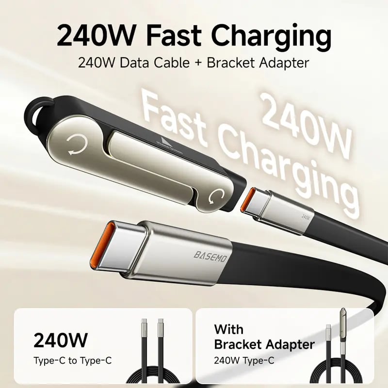 Cable de carga 2 en 1 desmontable con SuperCharge de 240 W y soporte invisible giratorio de 360°