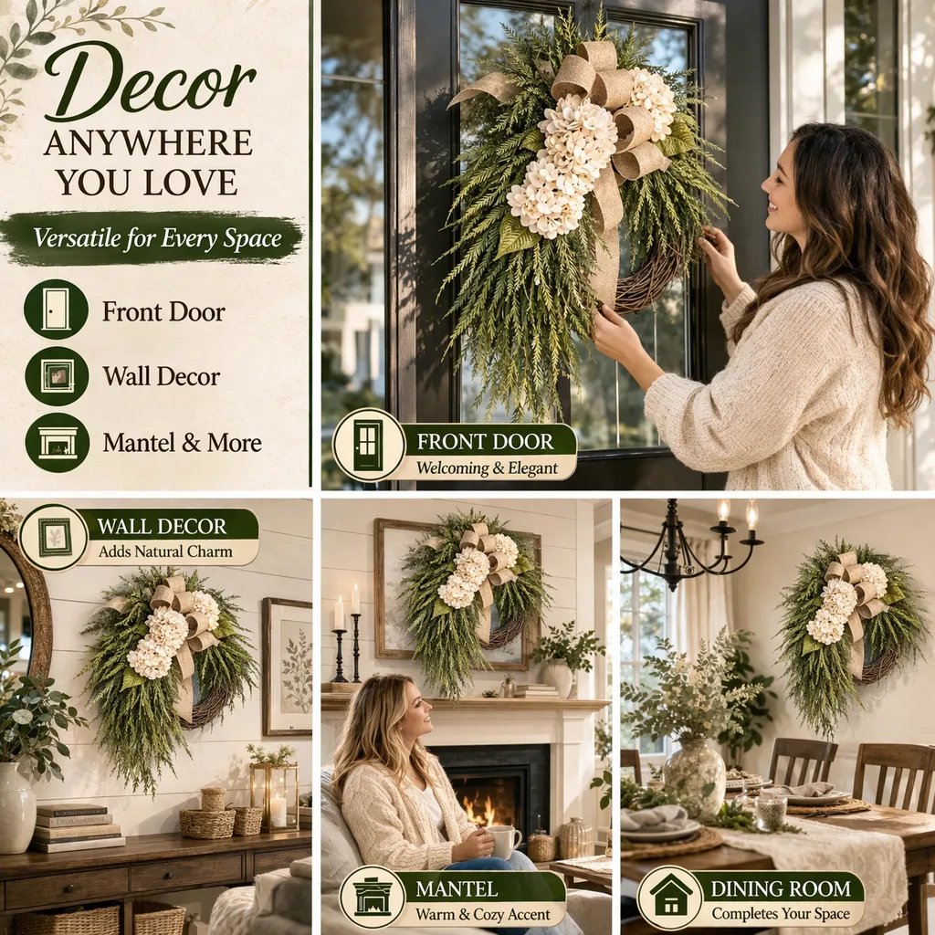 🎉🌸Handcrafted Hydrangea Wreath – The Perfect All-Season Front Door Decor