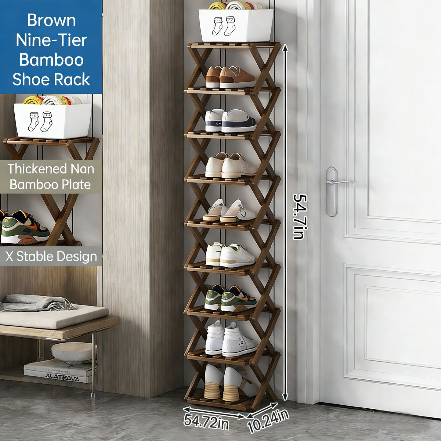 The 9-Tier No-Assembly Bamboo Rack !✨👟