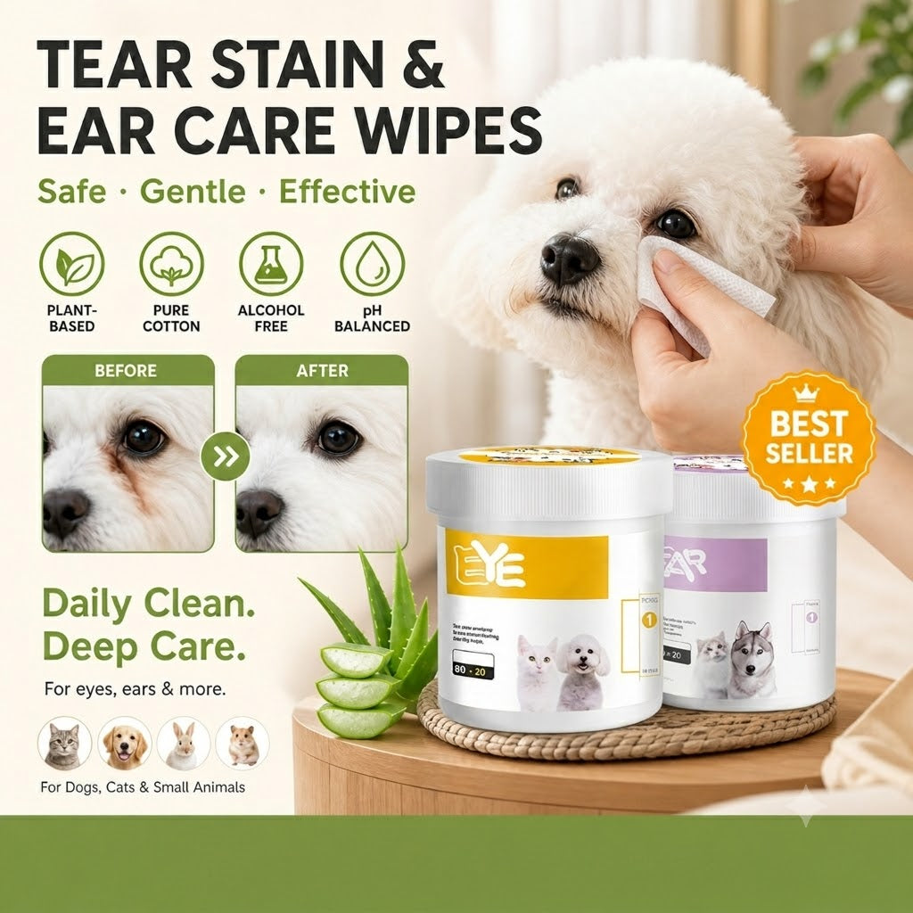 Natural Plant-Based Cleaning Wipes for Pet Eyes and Ears