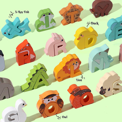 🔤 26-Piece Wooden Letter & Animal Matching Toy – Hands-On Alphabet Mastery, Vibrant Animal Illustrations & Child-Safe Design – Learning Made Fun ✨