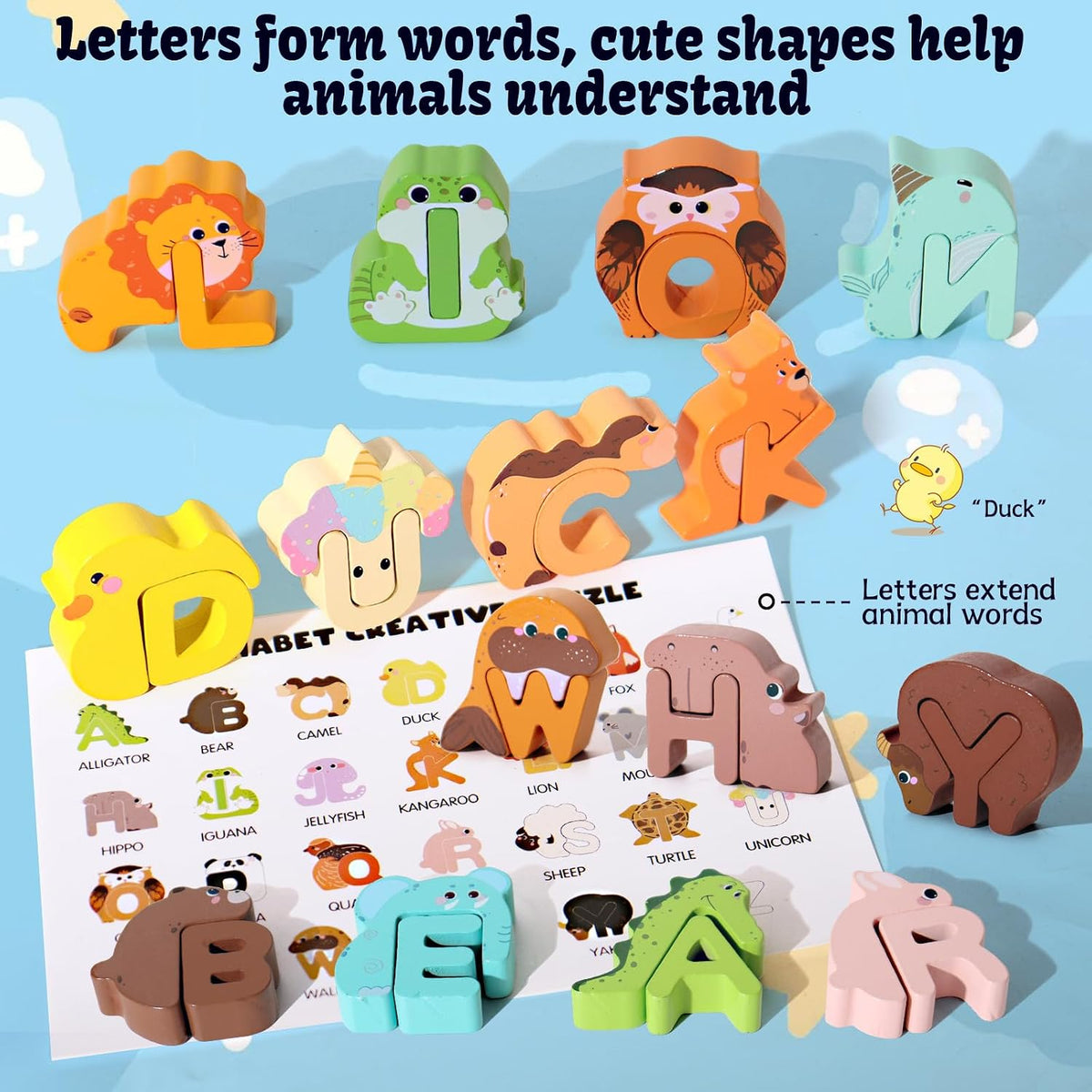 🔤 26-Piece Wooden Letter & Animal Matching Toy – Hands-On Alphabet Mastery, Vibrant Animal Illustrations & Child-Safe Design – Learning Made Fun ✨