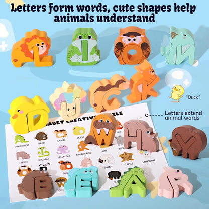 🔤 26-Piece Wooden Letter & Animal Matching Toy – Hands-On Alphabet Mastery, Vibrant Animal Illustrations & Child-Safe Design – Learning Made Fun ✨