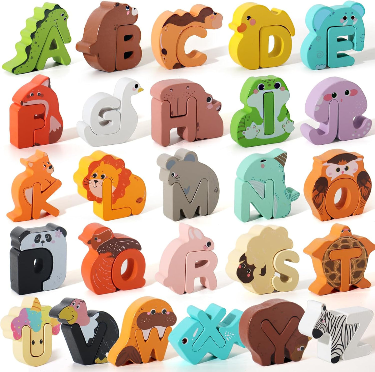 🔤 26-Piece Wooden Letter & Animal Matching Toy – Hands-On Alphabet Mastery, Vibrant Animal Illustrations & Child-Safe Design – Learning Made Fun ✨