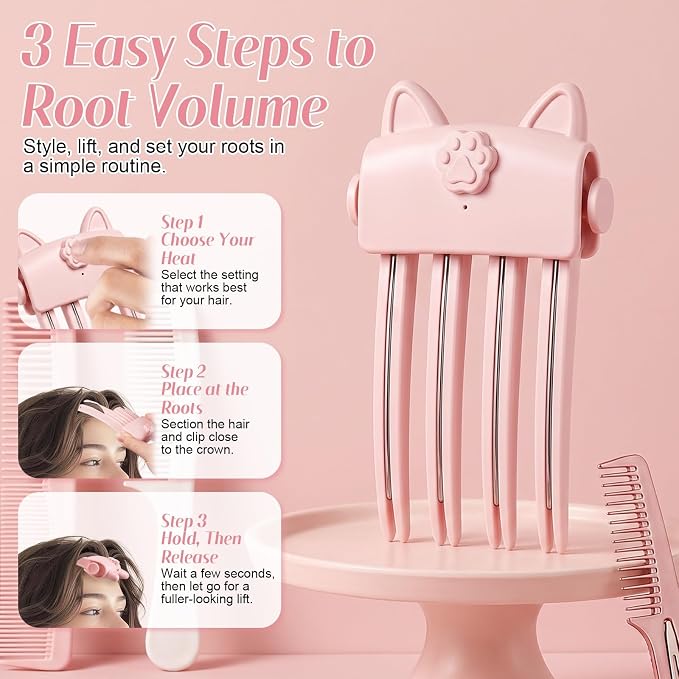 Wireless Heated Volumizing Root Lift Clip - Salon Crown Volume Styling Tool for Fine Flat Hair
