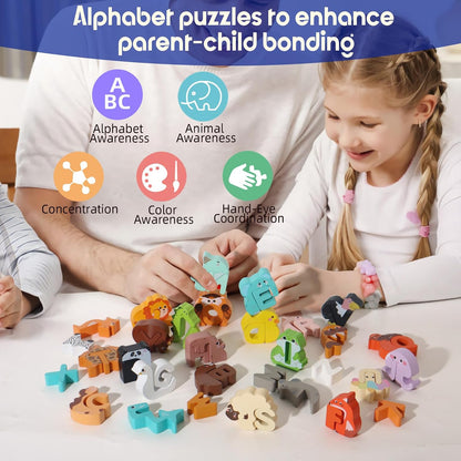 🔤 26-Piece Wooden Letter & Animal Matching Toy – Hands-On Alphabet Mastery, Vibrant Animal Illustrations & Child-Safe Design – Learning Made Fun ✨