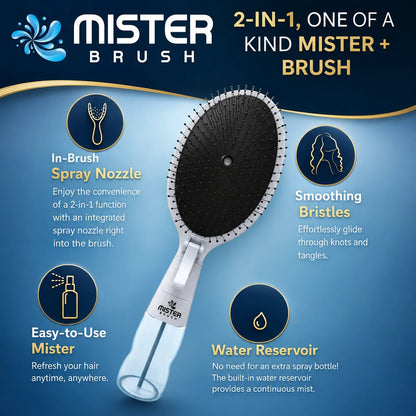 Mist & Brush Hair Tool with Built-In Water Reservoir for Wet & Dry Styling