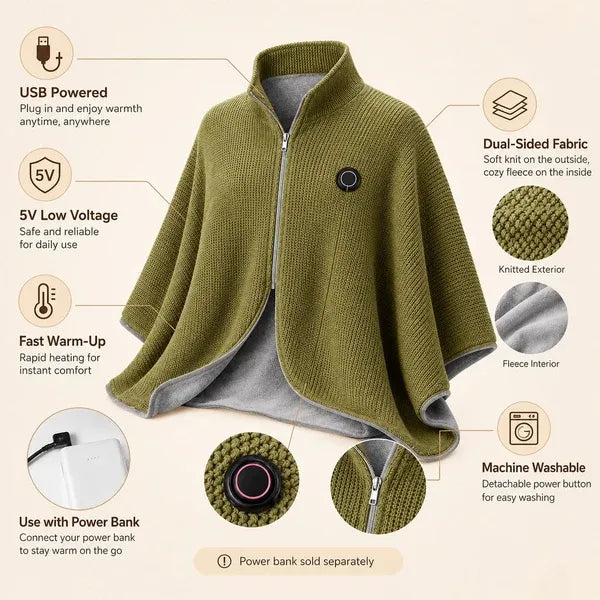 🔥Christmas Sale 50% OFF❄️Portable Soft Zipper Electric Heated Blanket Shawl☀️Warm the entire winter