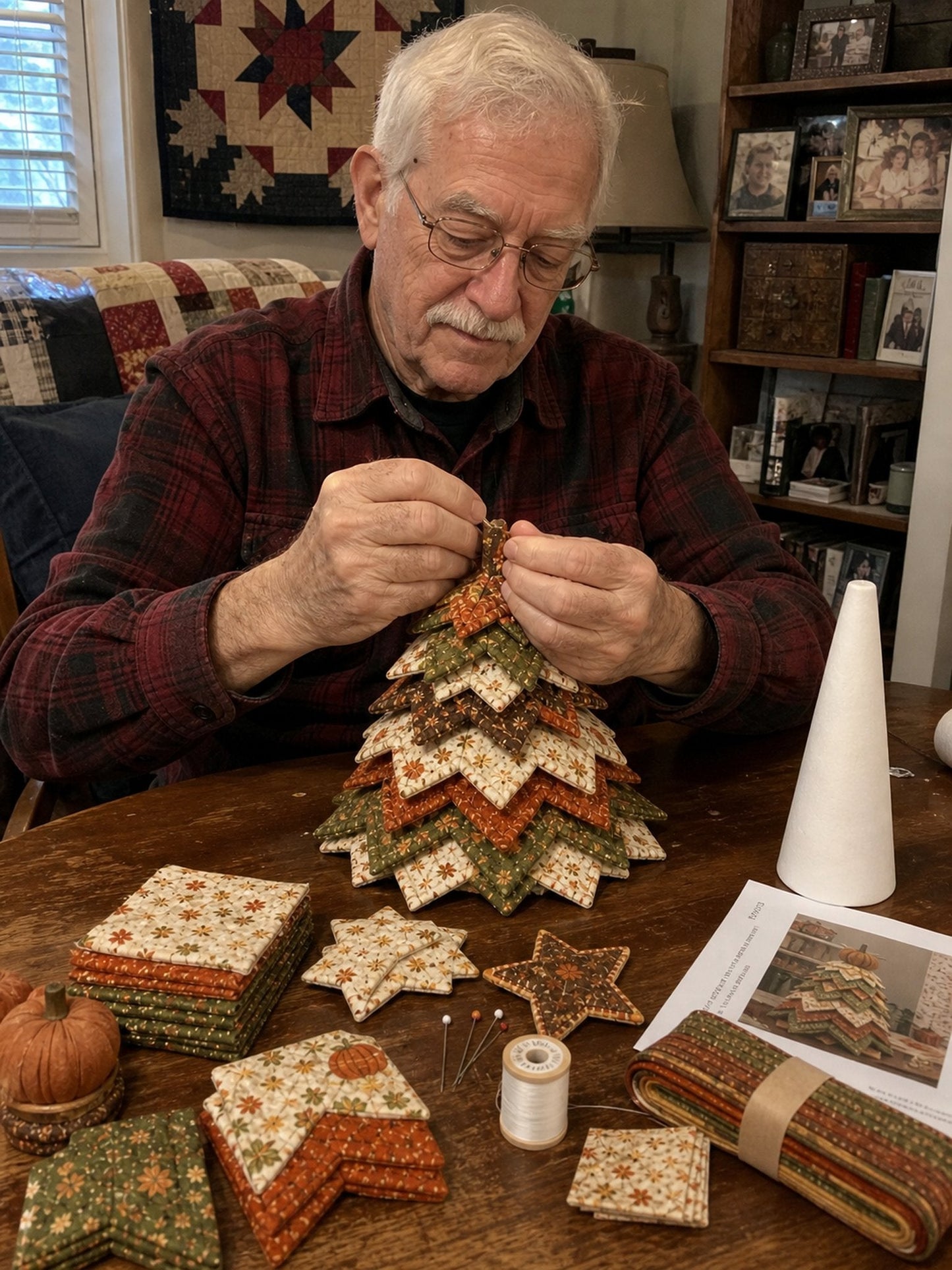 🔥LAST DAY 50% OFF - 🎄Americana Christmas Tree Quilt Kit – Easy Layered Fabric Holiday Décor for Quilting Lovers