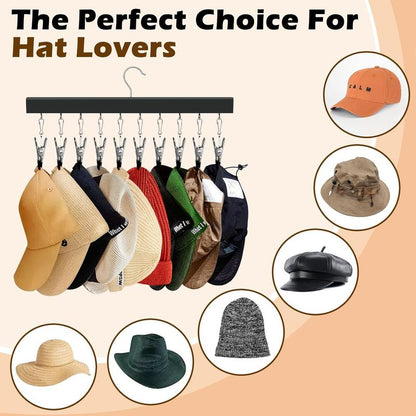 Semi-enclosed wooden hat rack with 12 stainless steel clips
