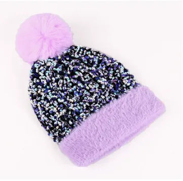 Sequin Fur Pom Beanie