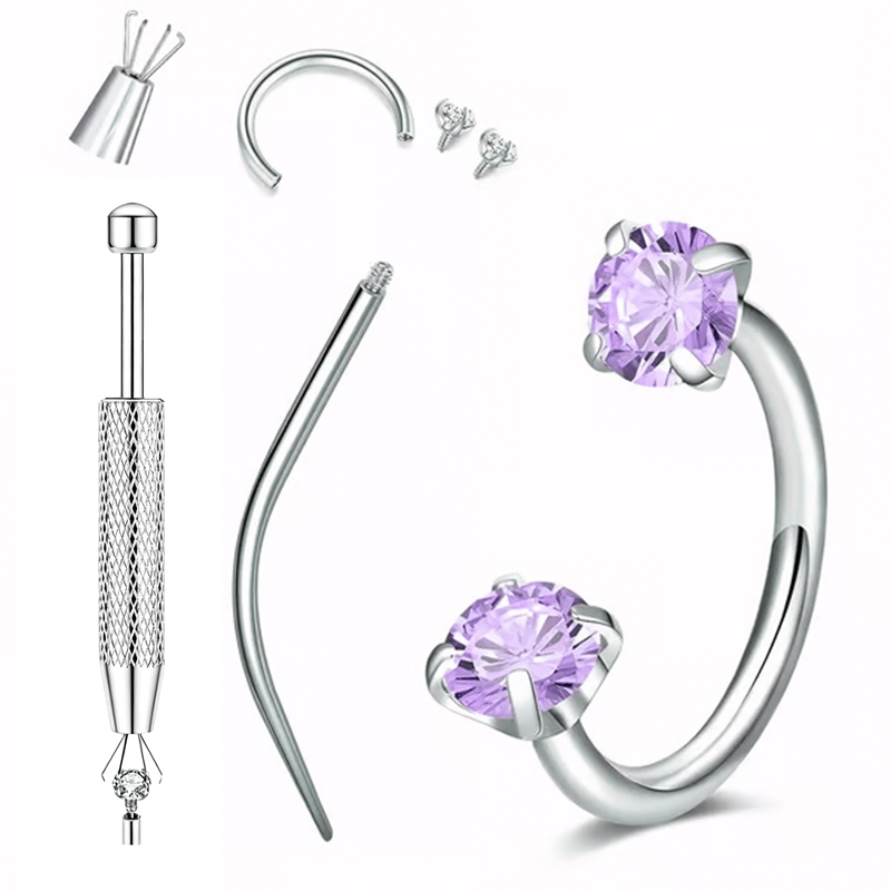 💖Zirconia Horseshoe Ring with Threaded Gems for Piercings