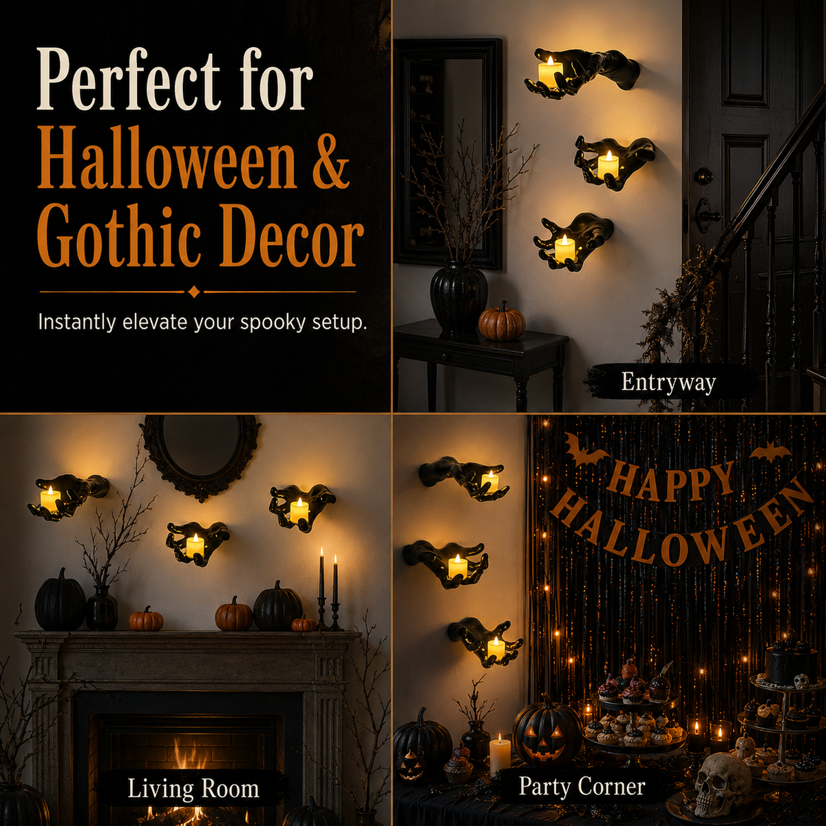 3-Pack Light-Up Creepy Halloween Hands Wall Décor