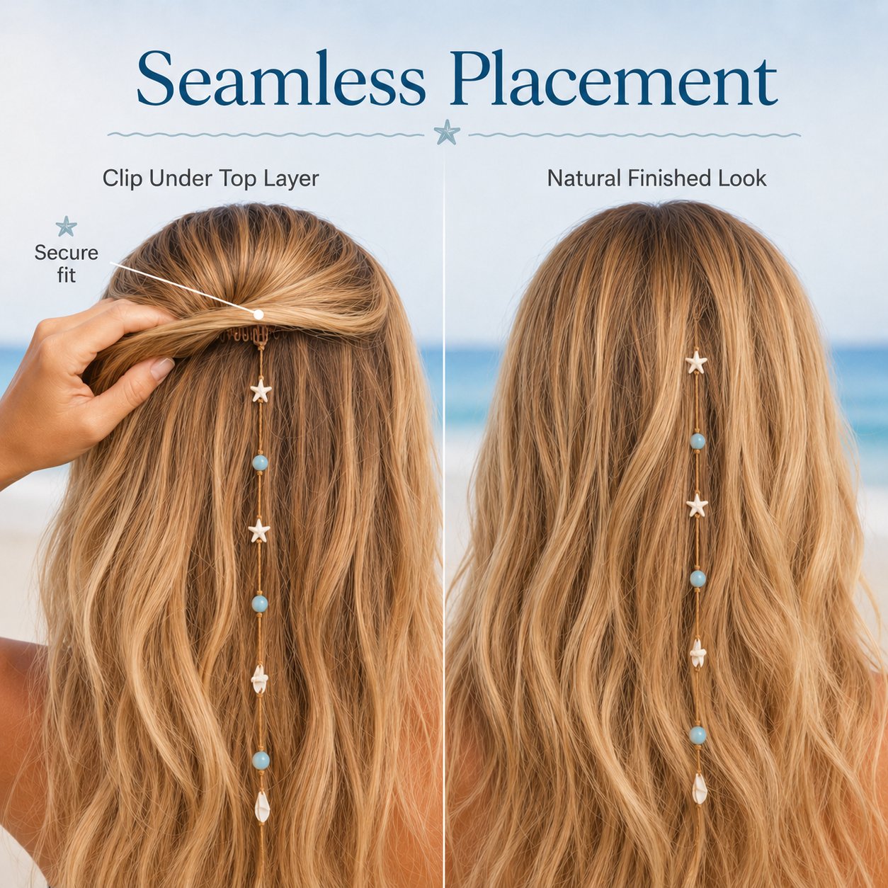 🎉🌊⭐Beachy Mermaid Hair Accent Clip (Featuring blue bead accents, starfish, and shell charms)