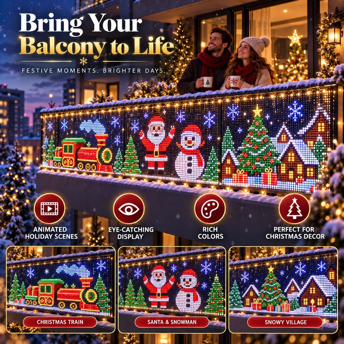 🎄Christmas Early Sale 60% OFF 💡Smart RGB Pixel Curtain Lights – App-Controlled Animated Holiday Display for Balcony & Window Decor