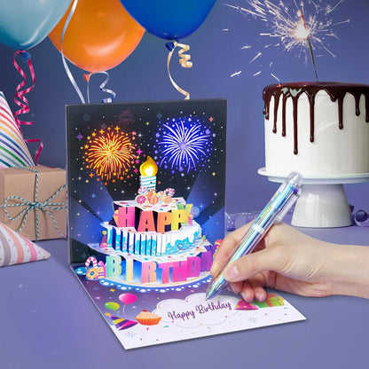 🎂Birthday Cards With Fireworks & Pop Up Cake & Blowable Light and Music
