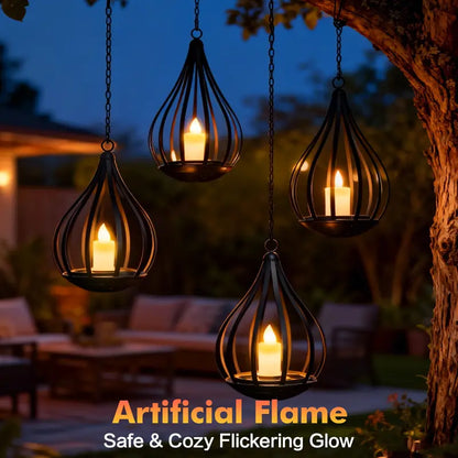Solar Garden Lights Outdoor Metal Solar Water Drop Shape Candle Lantern