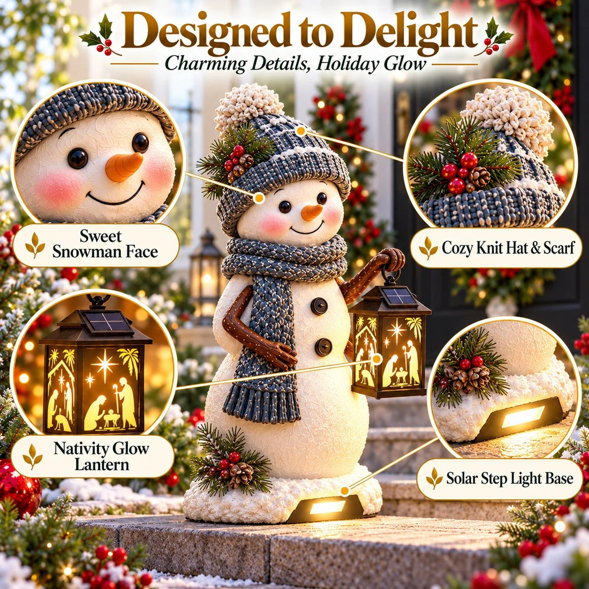 ⛄️🎄Snowman Nativity Glow – Solar Christmas Step Light with Holy Family Projection🌙