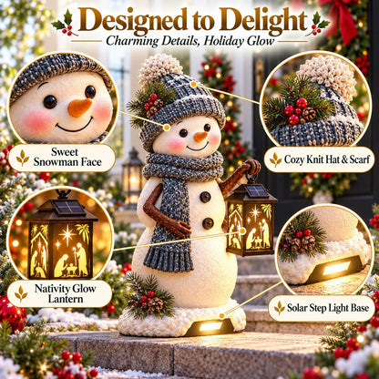 ⛄️🎄Snowman Nativity Glow – Solar Christmas Step Light with Holy Family Projection🌙