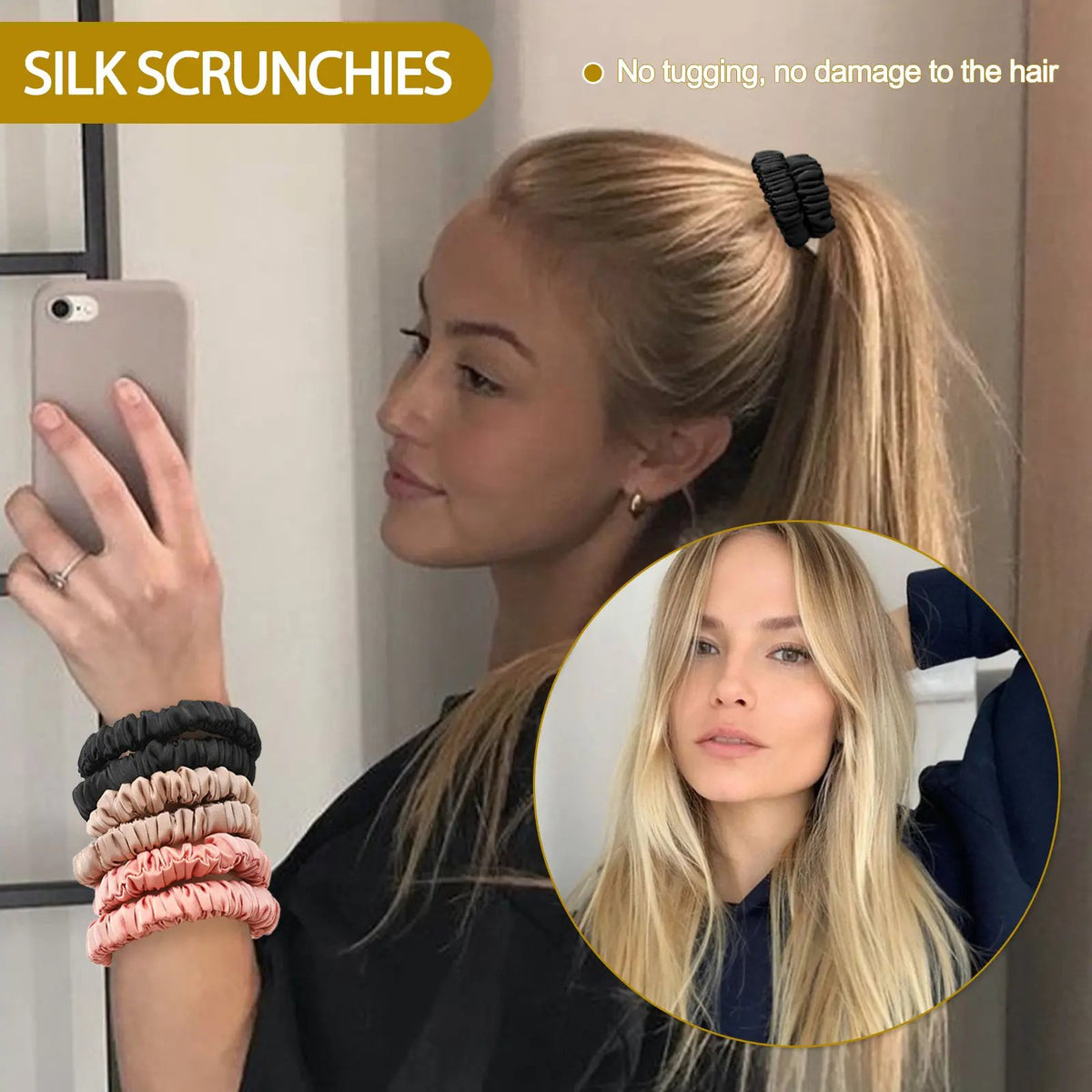 6Pcs Silk Hair Ties Small Silk Scrunchies for Women Girls Thin Skinny Hair Sleep Scrunchies No Damage