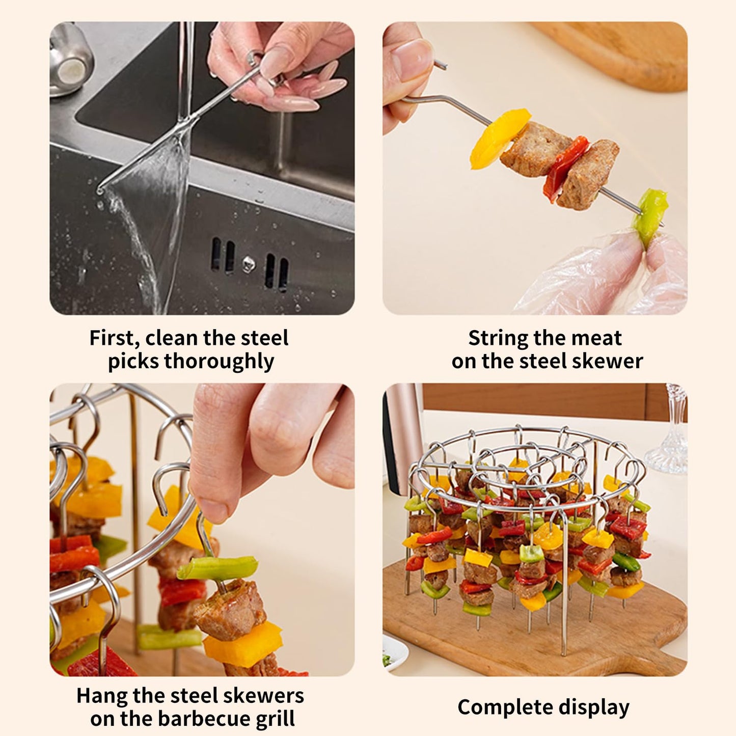 Rejilla para brochetas de freidora de aire con 24 brochetas verticales de acero inoxidable