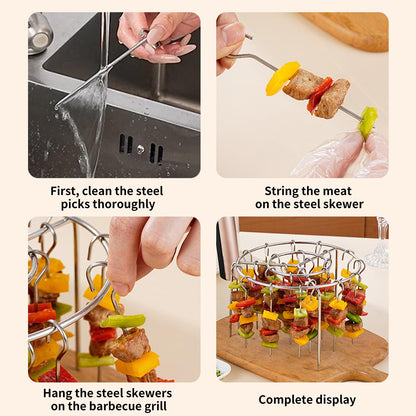 Rejilla para brochetas de freidora de aire con 24 brochetas verticales de acero inoxidable