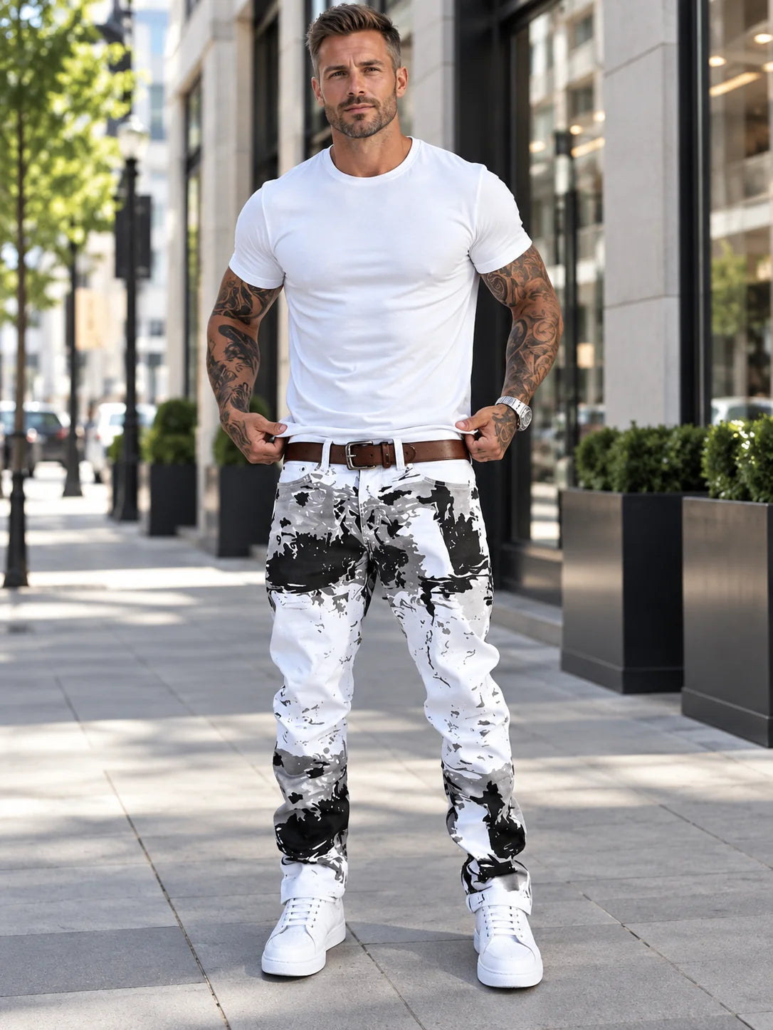 Men's Abstract Splatter Straight-Leg Streetwear Pants
