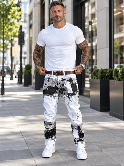 Men's Abstract Splatter Straight-Leg Streetwear Pants
