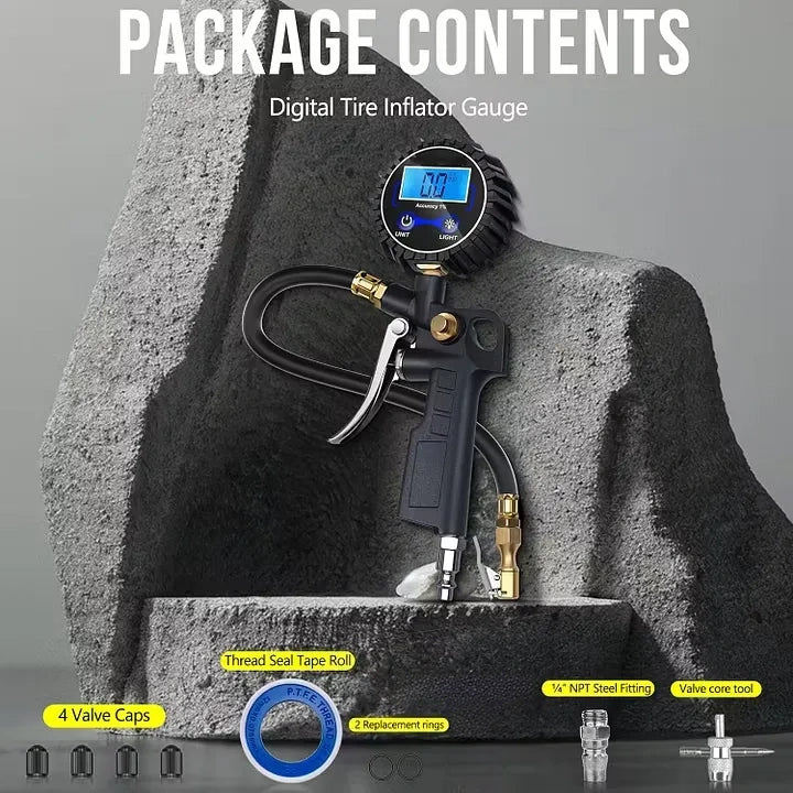 ⏰🔥Limited-Time 49% Off🔥Digital Tire Inflator Gauge 3-In-1 Inflate Deflate Pressure Tester High Accuracy Backlit LCD Air Compressor Tool For All Vehicles