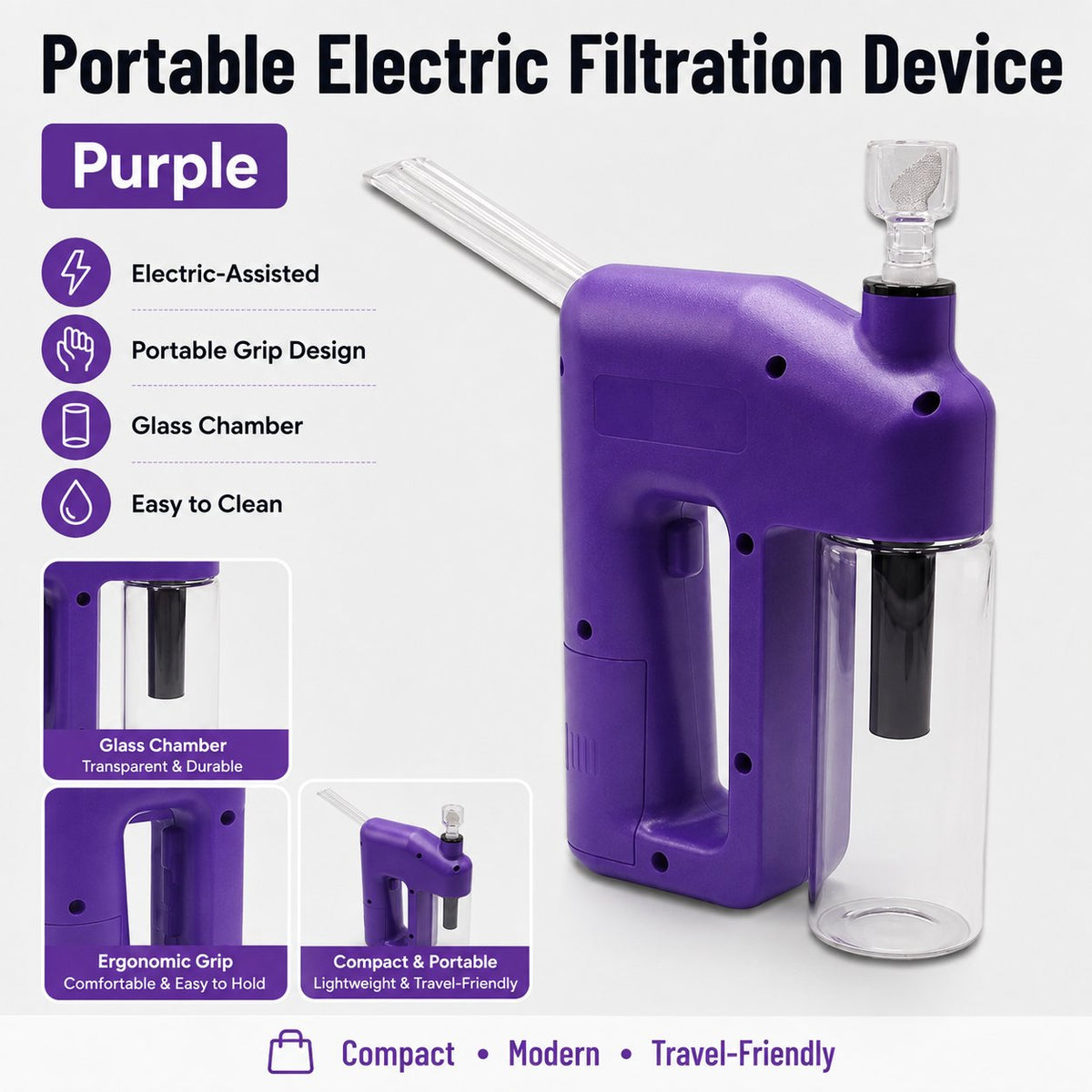 ✨ Portable Handheld Electric Filtration Device | Compact Glass Chamber Design with Electric-Assisted Operation & 6 Color Options