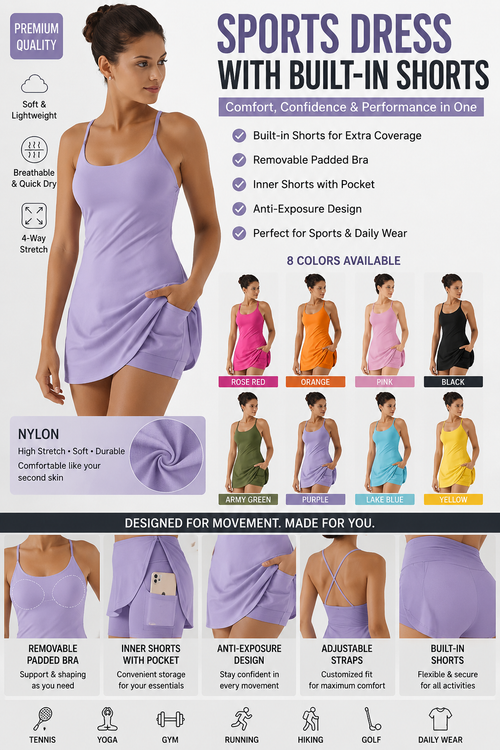 Vestido de tenis atlético de tirantes finos para mujer con pantalón corto incorporado
