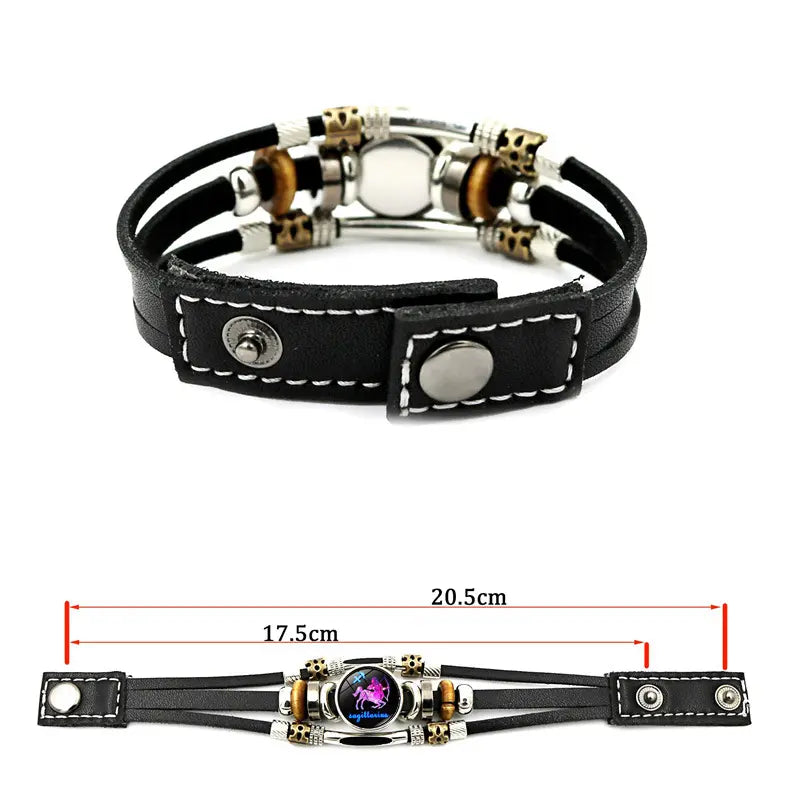 💥Limited-time 50% off ☪️Glow-in-the-dark leather zodiac sign bracelet for men and women (6.9/8.1 inches)♑️