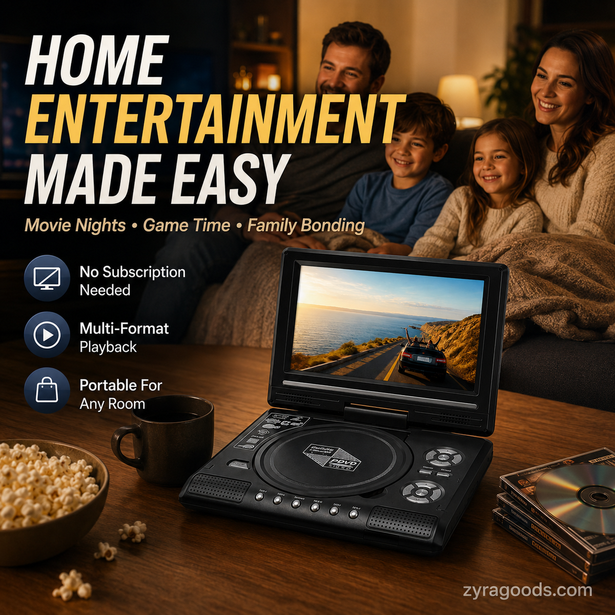 🎁Best Gift for Your Family🎉—📺 7.8' HD Portable DVD/EVD Player – Large Screen, Rechargeable & Compatible with DVD/CD/USB/SD