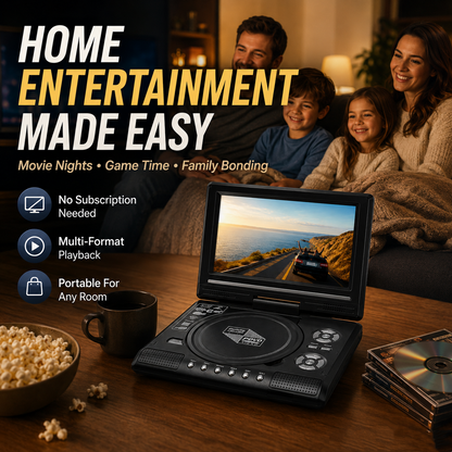 🎁Best Gift for Your Family🎉—📺 7.8' HD Portable DVD/EVD Player – Large Screen, Rechargeable & Compatible with DVD/CD/USB/SD